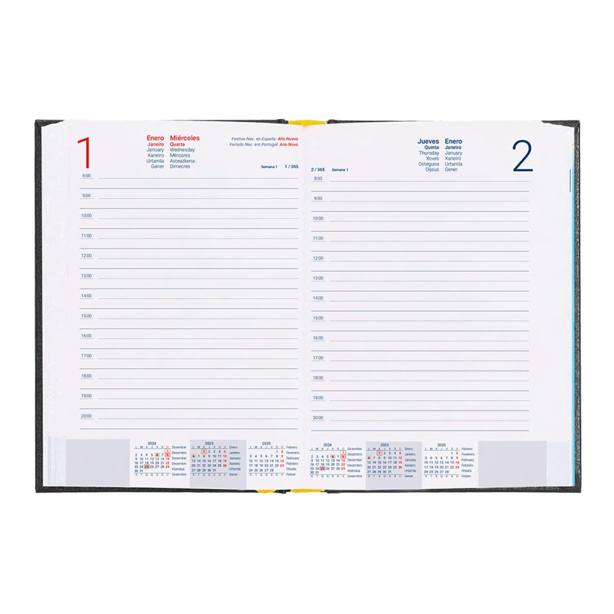 Galery – Agenda encadernada liderpapel corfu a5 2025 dia pagina cor preto papel 60 gr0