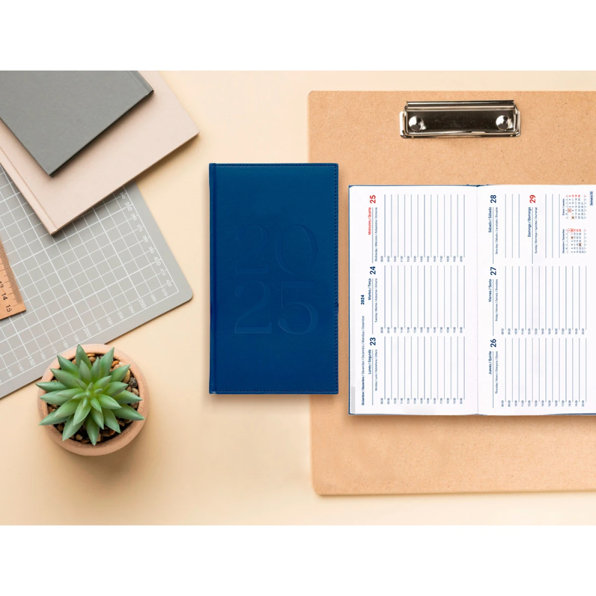 Galery – Agenda encadernada liderpapel creta 8×15 2025 semana vista cor azul papel 70 gr0