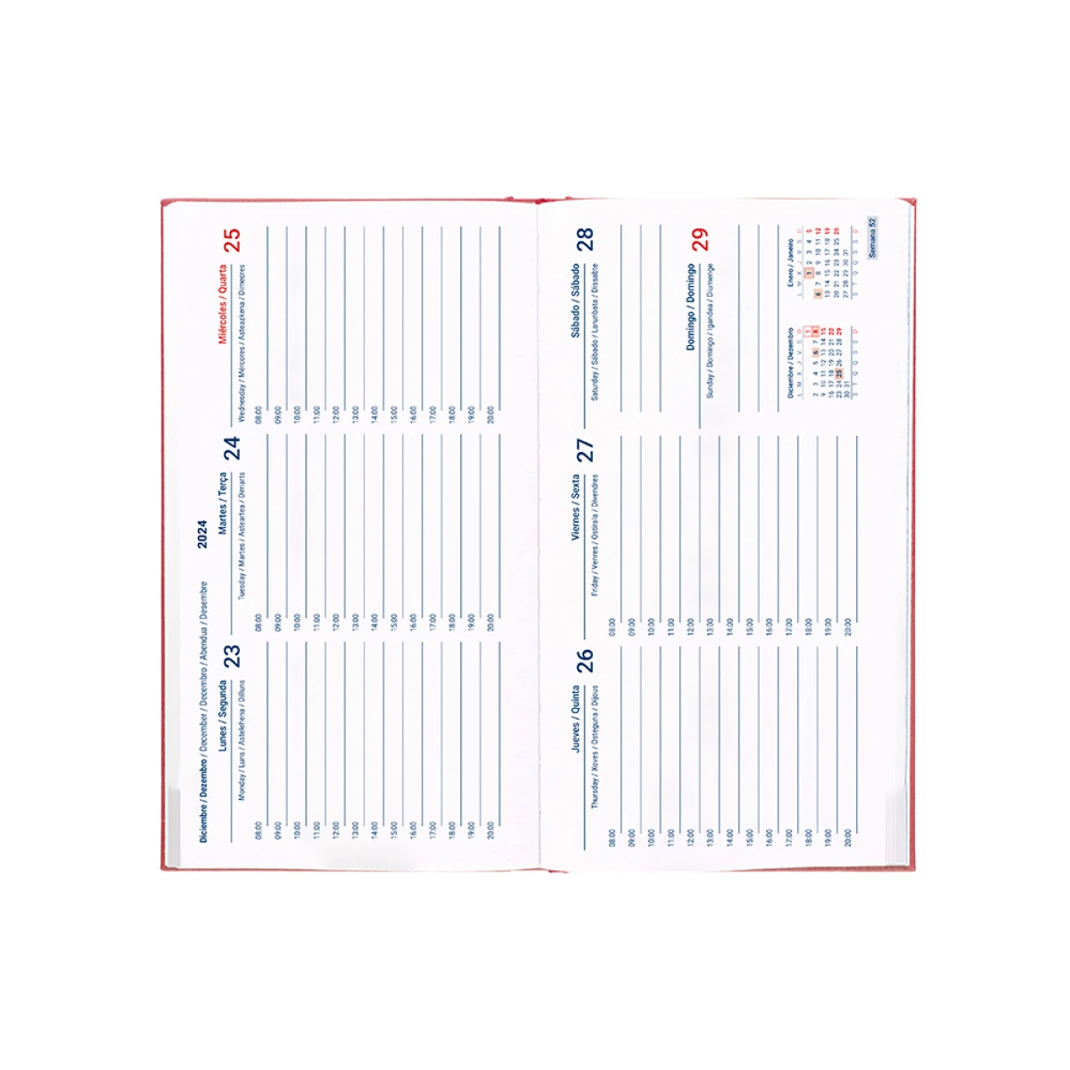 Galery – Agenda encadernada liderpapel creta 8×15 2025 semana vista cor rosa bougainville papel 70 gr0