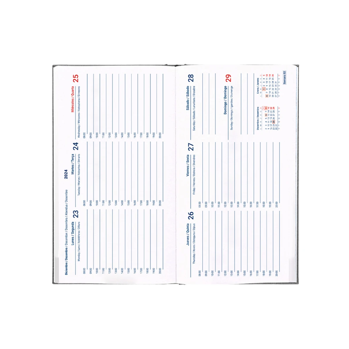 Galery – Agenda encadernada liderpapel creta 8×15 2025 semana vista cor preto papel 70 gr0