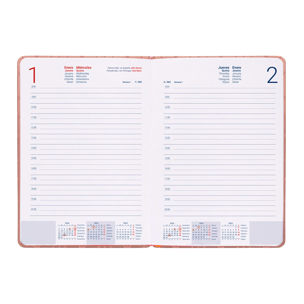 Galery – Agenda encadernada liderpapel lipsi a5 2025 dia pagina cor rosa pessego papel 70 gr0