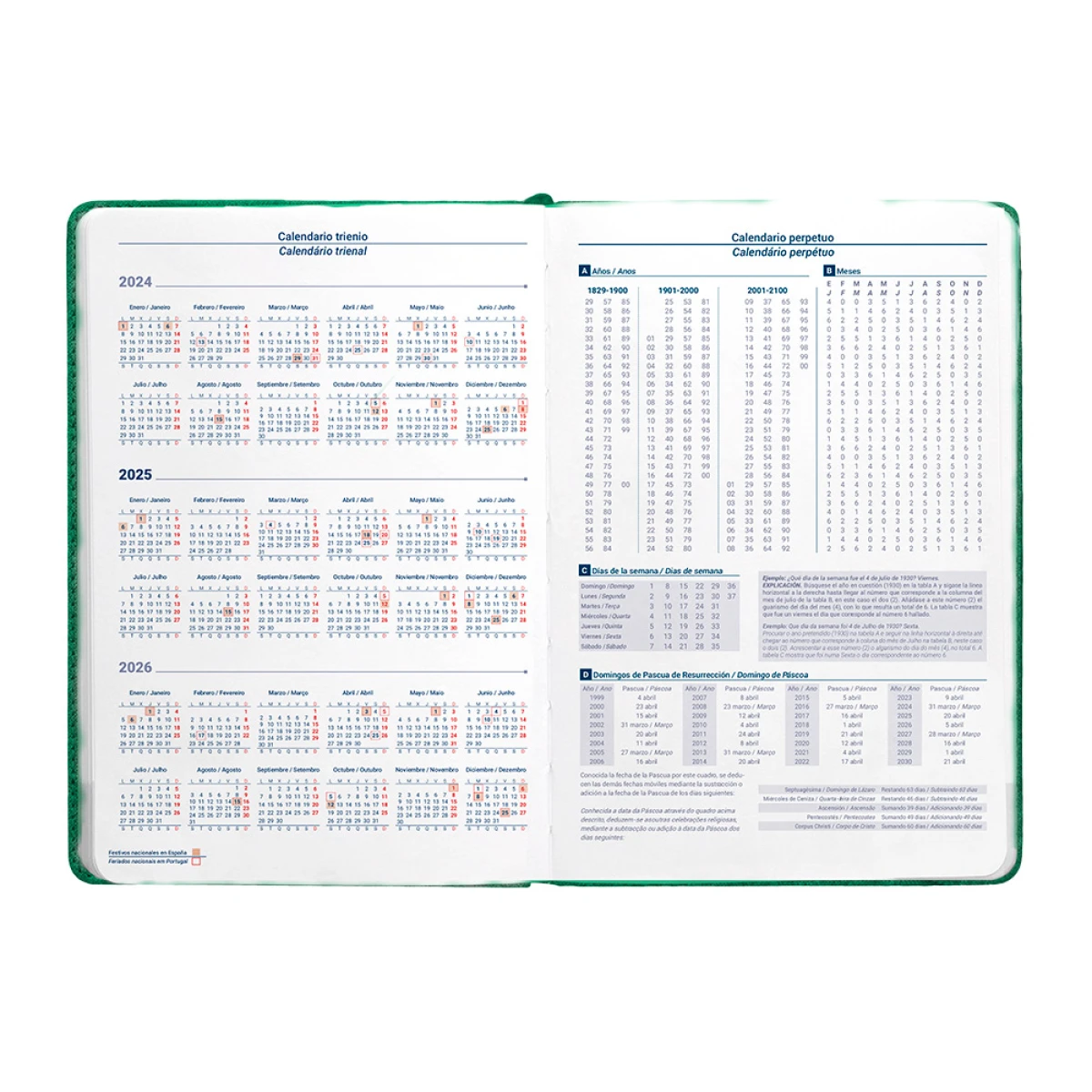 Galery – Agenda encadernada liderpapel saria a5 2025 dia pagina cor verde papel 70 gr0