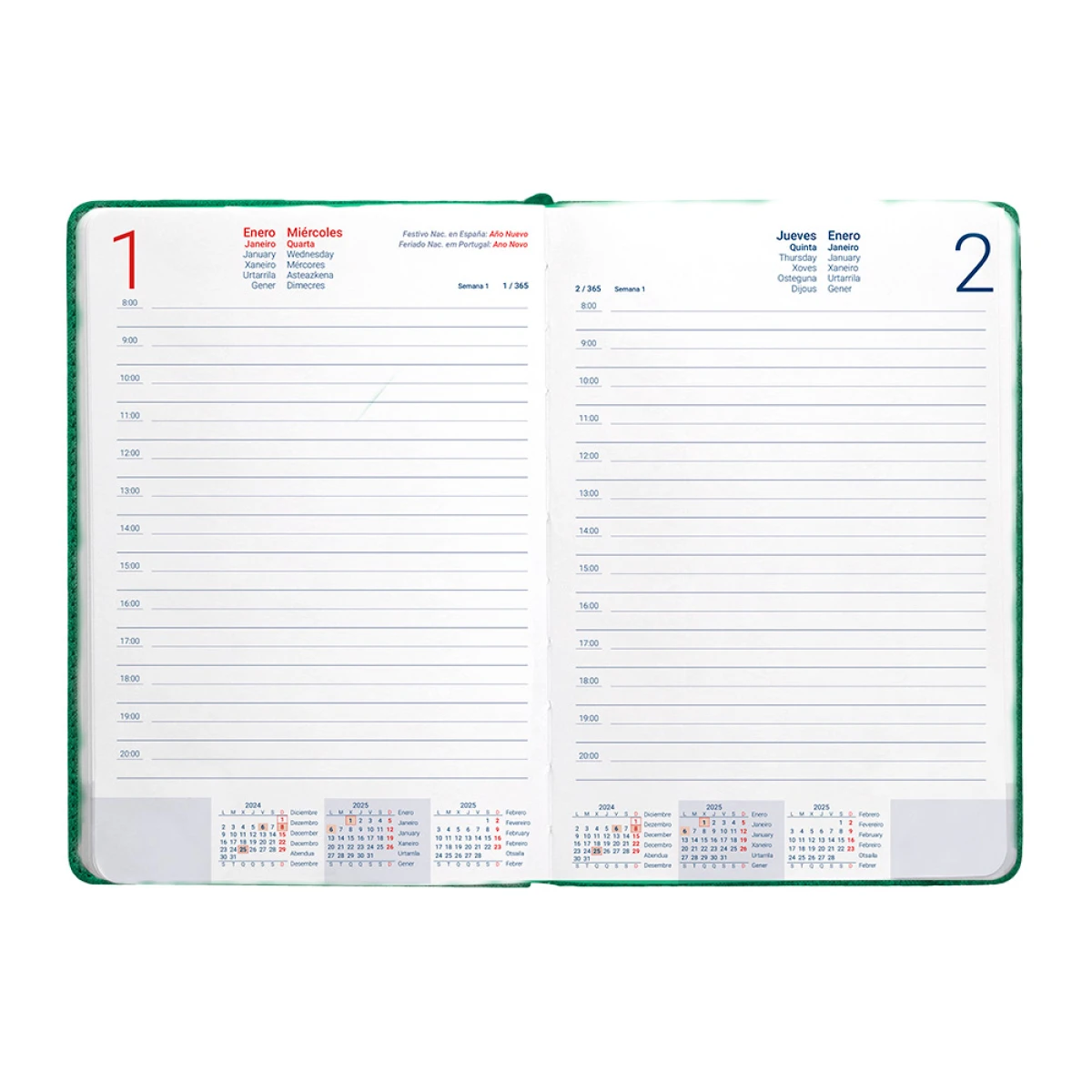 Galery – Agenda encadernada liderpapel saria a5 2025 dia pagina cor verde papel 70 gr0