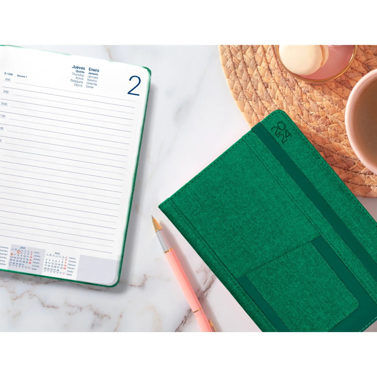 Galery – Agenda encadernada liderpapel saria a5 2025 dia pagina cor verde papel 70 gr0