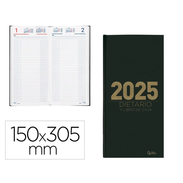 Thumbnail-Dietario liderpapel 2025 dos tercio 15×30,5 cm color negro papel 70 gr