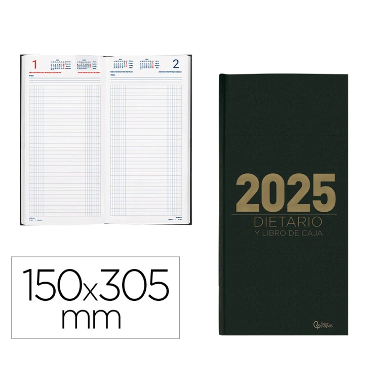 Thumbnail-Dietario liderpapel 2025 dos tercio 15×30,5 cm color negro papel 70 gr