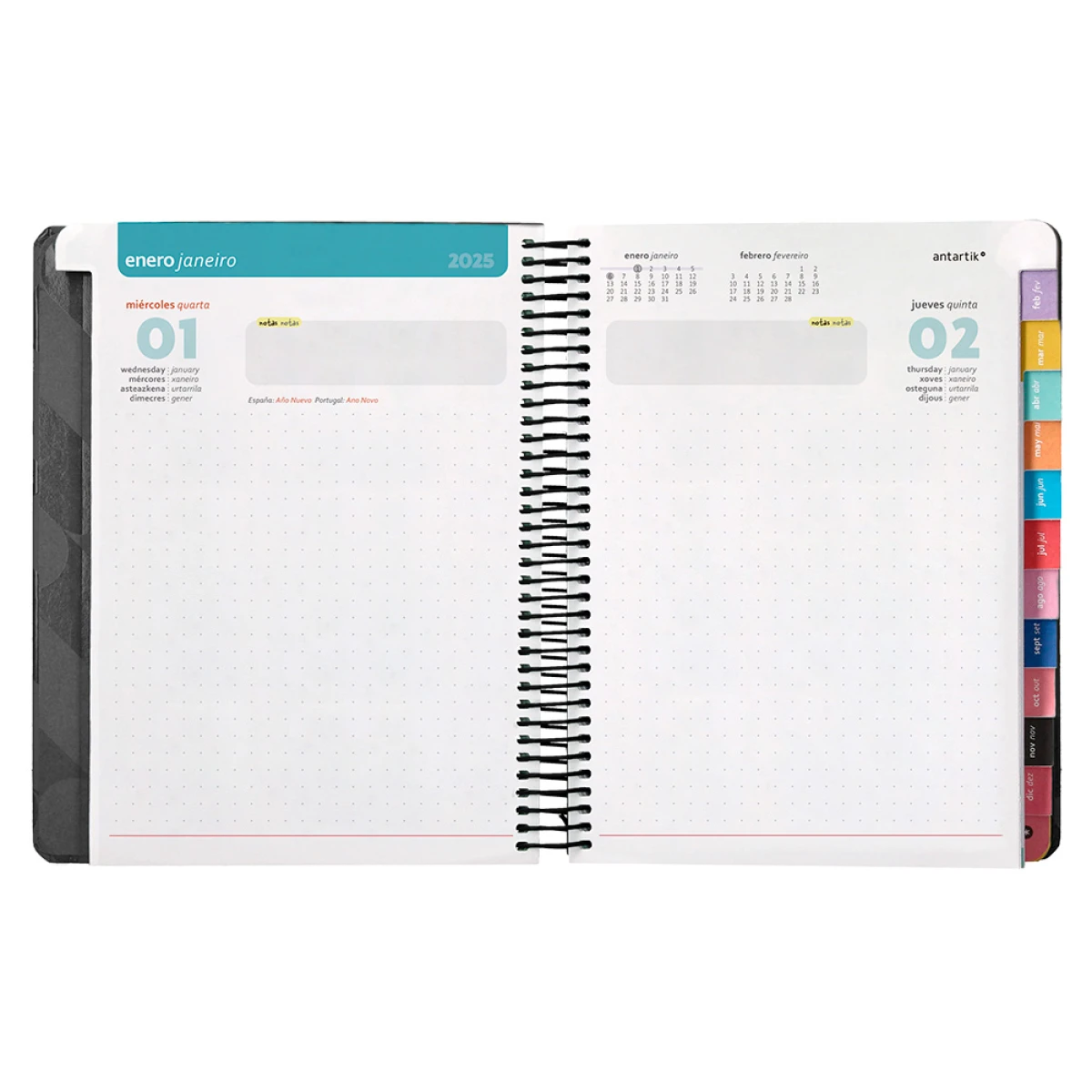 Galery – Agenda encadernada antartik pattern a5+ 2025 dia pagina cor preto papel 80 gr0