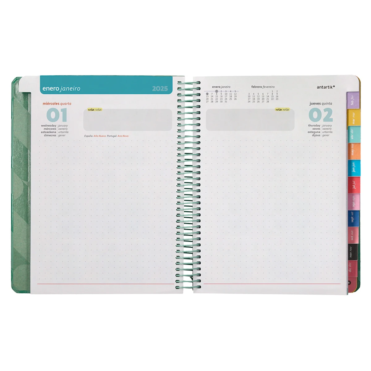 Galery – Agenda encadernada antartik pattern a5+ 2025 dia pagina cor verde papel 80 gr0