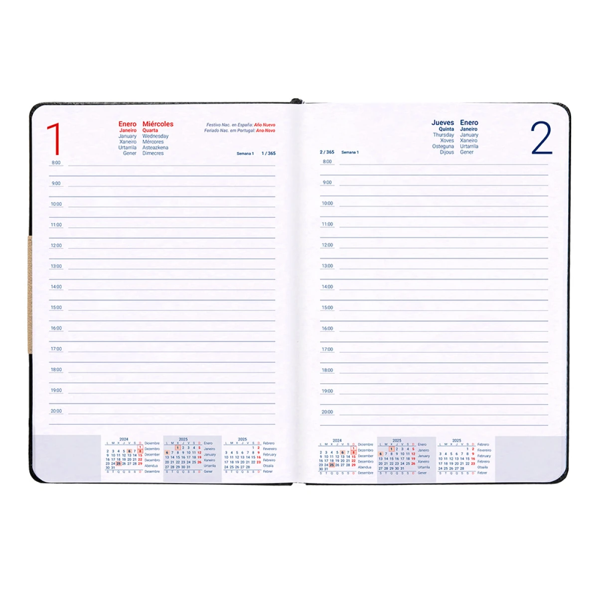 Galery – Agenda encadernada liderpapel dorios a5 2025 dia pagina preto papel 70 gr0