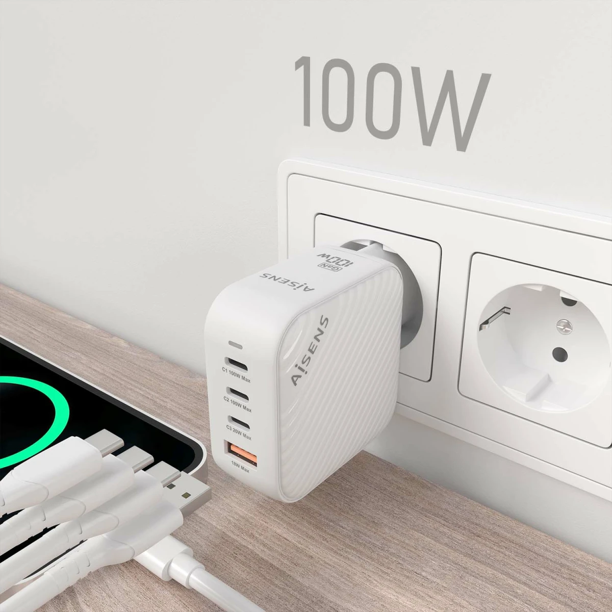 Galery – AISENS ASCH-100W4P028-W carregador de dispositivos móveis Universal Branco AC Carregamento rápido Interior0
