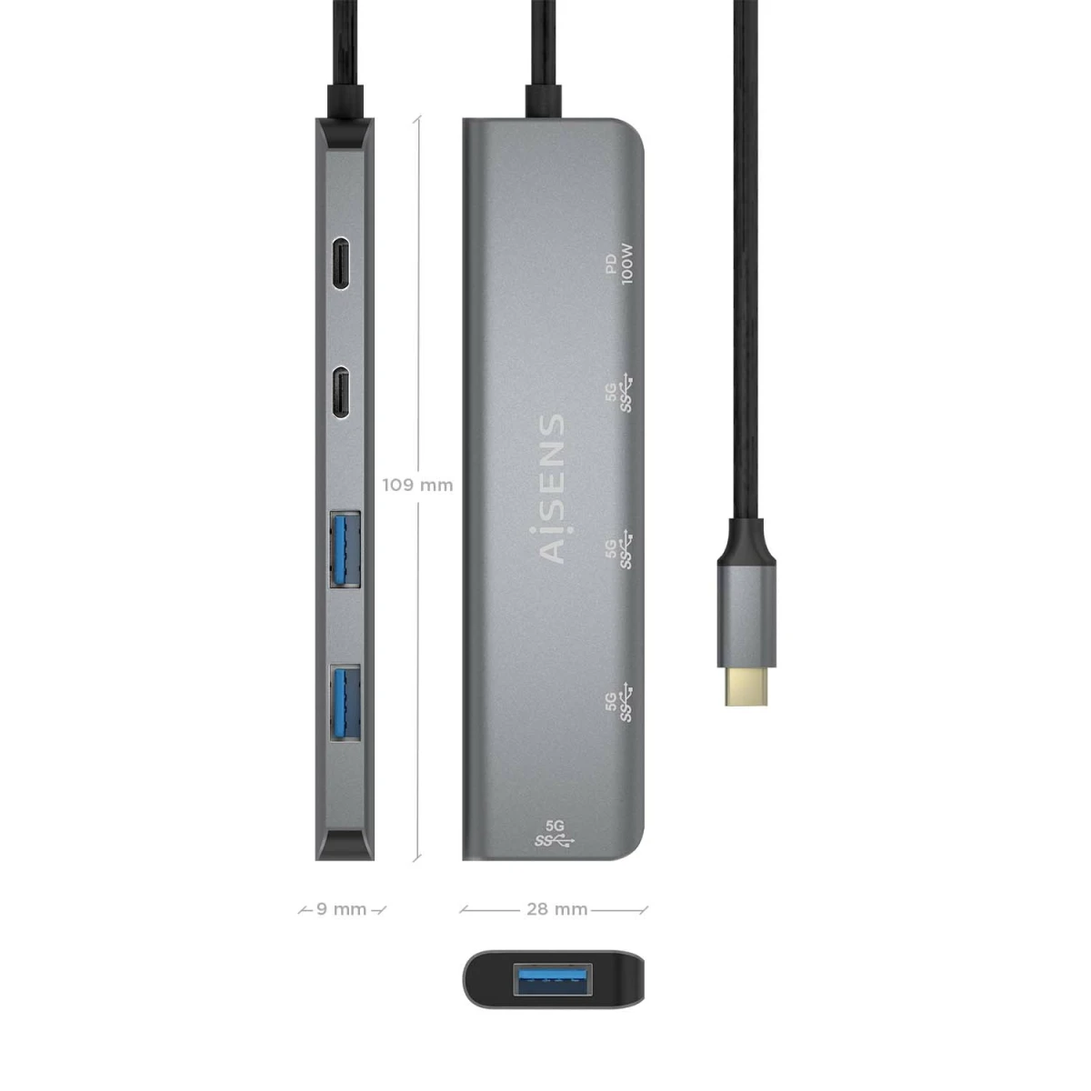 Galery – AISENS A109-0857 hub de interface USB 3.2 Gen 1 (3.1 Gen 1) Type-C 5 Mbit/s Cinzento0