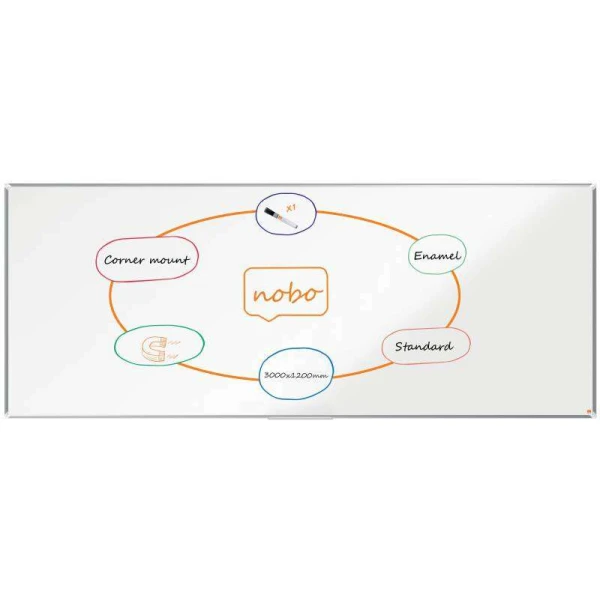 Thumbnail-Quadro branco magnético de aço vitrificado Nobo Premium Plus 3000x1200mm – Montagem em canto – Branco