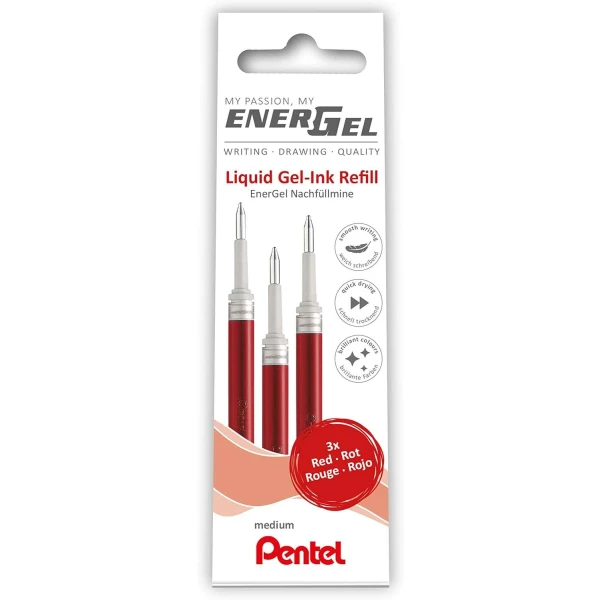 Thumbnail-Pentel EnerGel X Pacote de 3 recargas para BL57, BL77, BL107, BL117, BL407, BL2007, BL2507 – Cor Vermelha