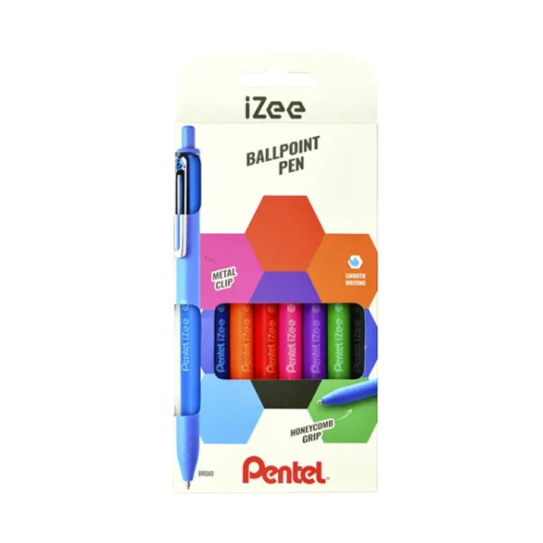 Thumbnail-Pentel iZee Pacote de 8 canetas esferográficas retráteis – Ponta 0,7 mm – Curso 0,35 mm – Clipe de metal – Cores sortidas