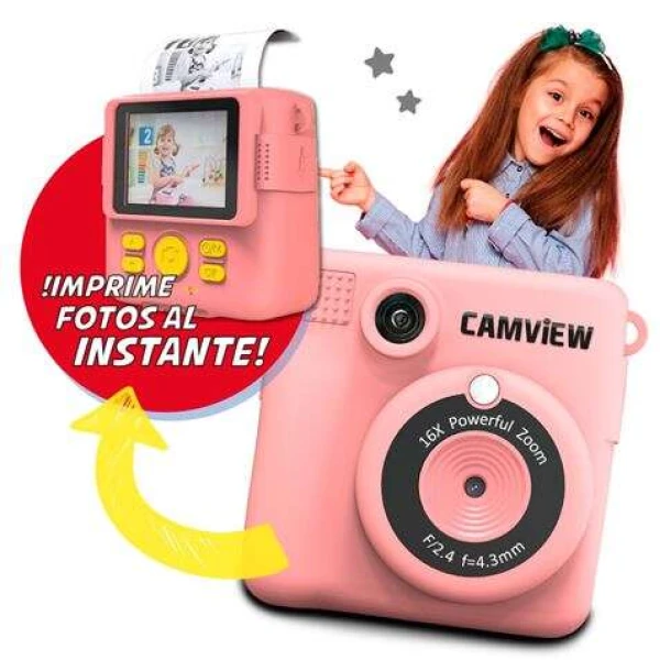 Thumbnail-Tela LED da câmera instantânea Camview Creative de 2,4″ – Impressão instantânea de fotos – Filtros e molduras personalizáveis – Suporta MicroSD – Função de webcam – Inclui 3 rolos de papel térmico e alça – Cor rosa