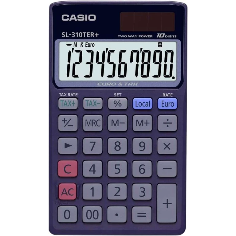 Thumbnail-Calculadora de bolso Casio SL-310TER+ – Tela LC extra grande de 10 dígitos – Função conversor de euro – Cor azul escuro