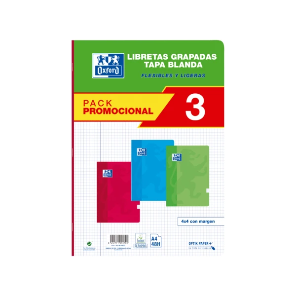 Thumbnail-Oxford School Classic Pack 3 – Caderno A4 Grampeado – Capa Mole – 4×4 com Margem – 48 Folhas – 3 Cores