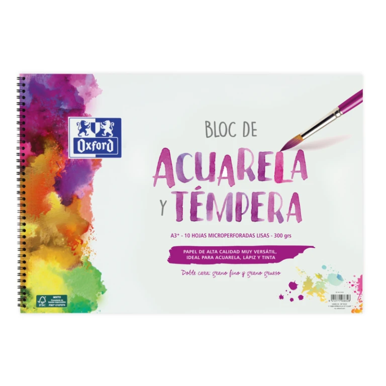 Thumbnail-Almofada Espiral de Pintura Escolar Oxford Aquarela e Têmpera A3+ – Capa Mole/Capa Traseira Dura – 10 Folhas – 300gr Suave