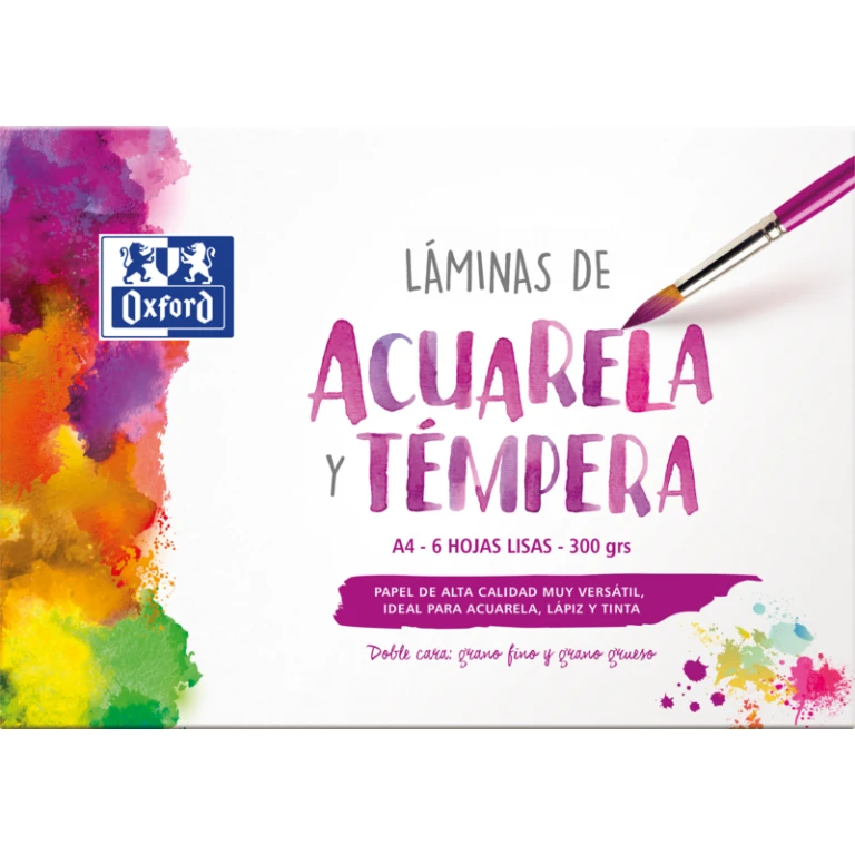 Thumbnail-Envelope de pintura Oxford School de folhas de aquarela e têmpera A4 – 6 folhas de 300gr – Ideal para projetos escolares – Superfície lisa para acabamento profissional