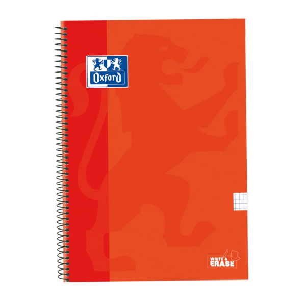 Thumbnail-Oxford School Classic Cuaderno Spiral Cover Extradura Write&Erase – Fólio 4×4 com margem – 80 folhas – cor laranja