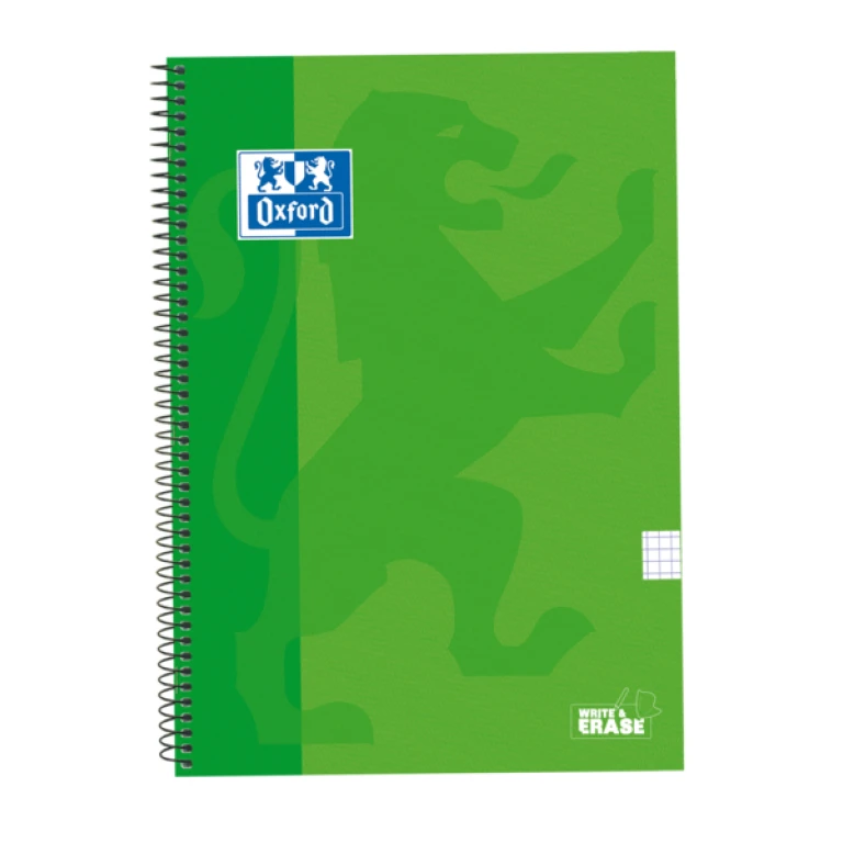 Thumbnail-Oxford School Classic Cuaderno Spiral Cover Extradura Write&Erase – Fólio 4×4 com margem – 80 folhas – Cor verde