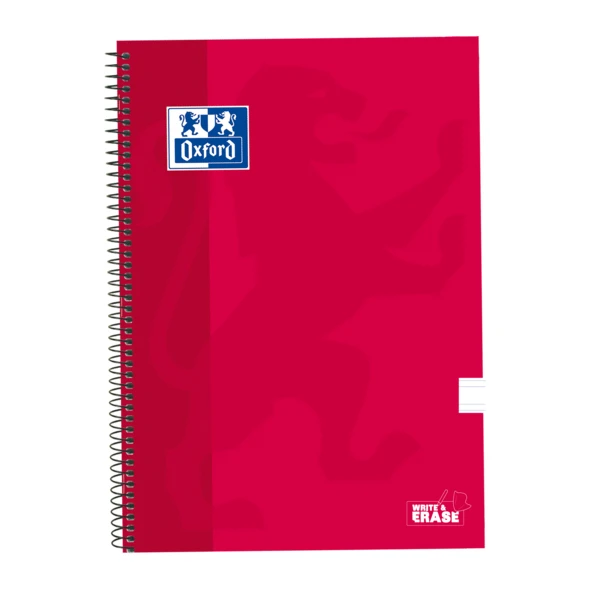 Thumbnail-Oxford School Classic Cuaderno Spiral Cover Extradura Write&Erase – Regra 3,5 mm com margem – 80 folhas – Cor vermelha