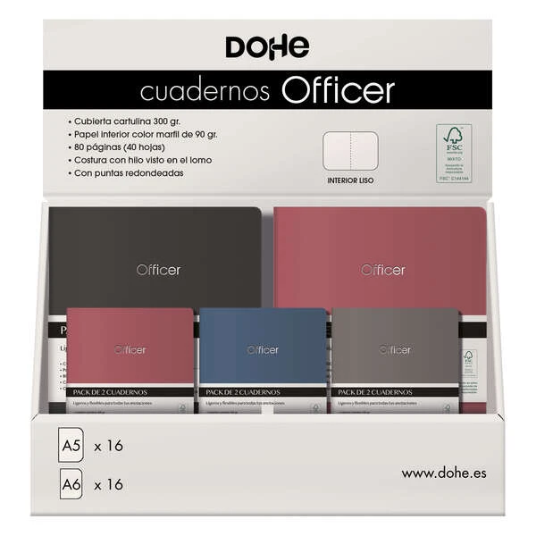 Thumbnail-Dohe Expositor de Cuadernos Officer – Tamanho A5 e A6 – Capa em Papelão 300g – Estampagem na Capa – Interior 40 Folhas Lisas em Papel Fino 90g – Retrátil de 2 Unidades