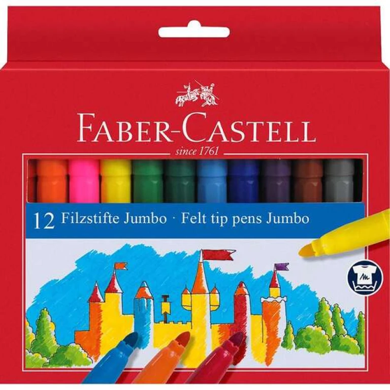 Thumbnail-Pacote Jumbo Faber-Castell com 12 marcadores de ponta grossa – tinta lavável à base de água – cores sortidas