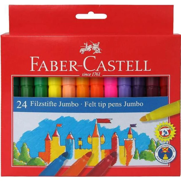 Thumbnail-Pacote Jumbo Faber-Castell com 24 marcadores de ponta grossa – tinta lavável à base de água – cores sortidas