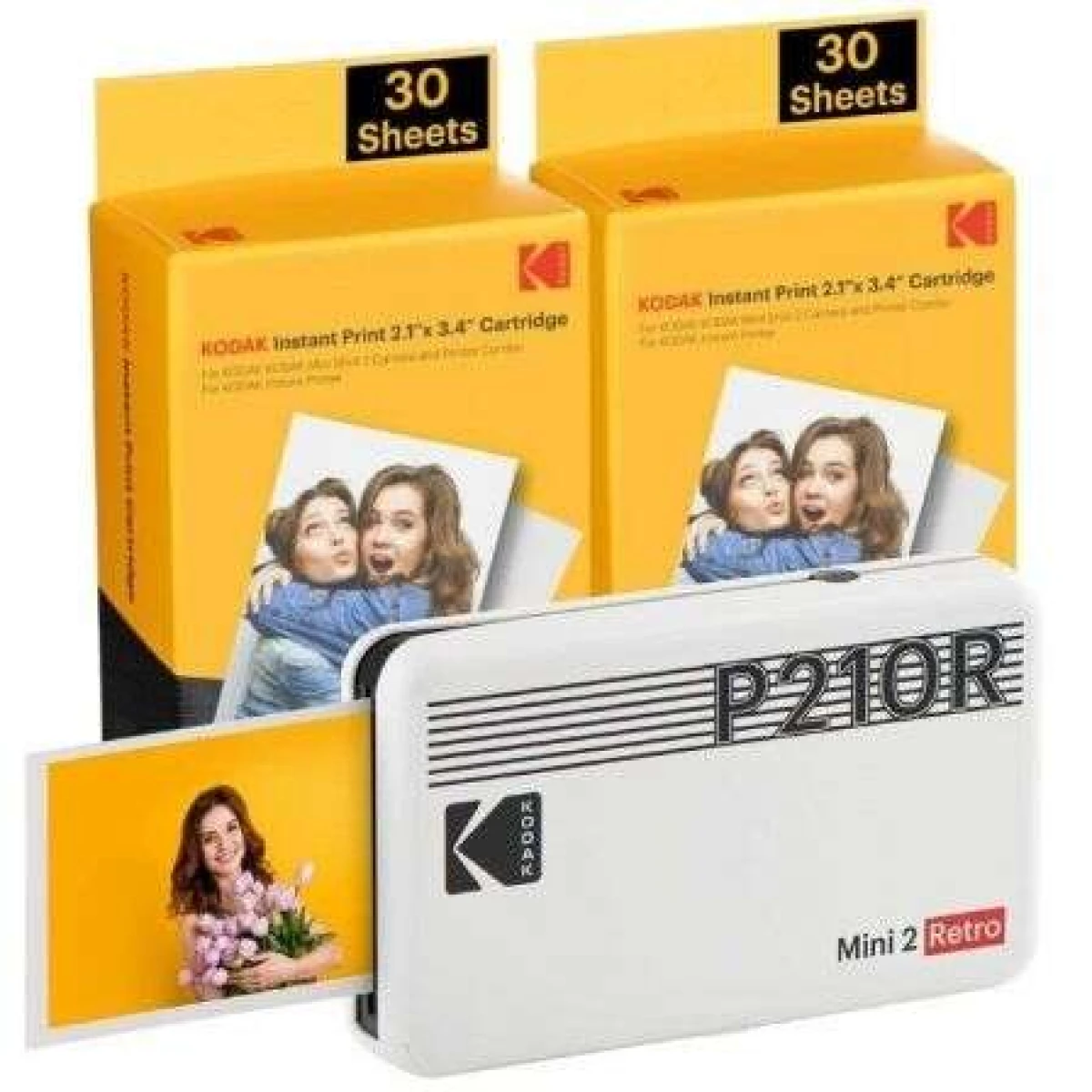 Thumbnail-Pacote de impressora fotográfica portátil Kodak Mini 2 Retro Bluetooth + 60 folhas de papel fotográfico – Formato de impressão 5,3×8,6cm – Alimentado por bateria – Cor branca