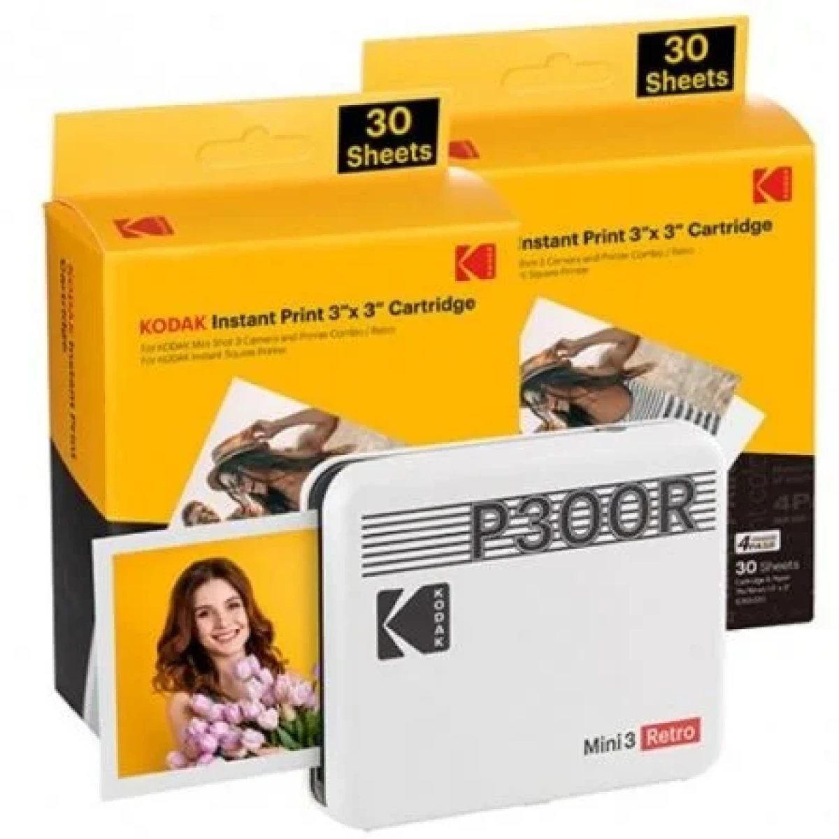 Thumbnail-Pacote de impressora fotográfica portátil Kodak Mini 3 Retro Bluetooth + 60 folhas de papel fotográfico – Formato de impressão 7,62×7,62cm – Alimentado por bateria – Cor branca