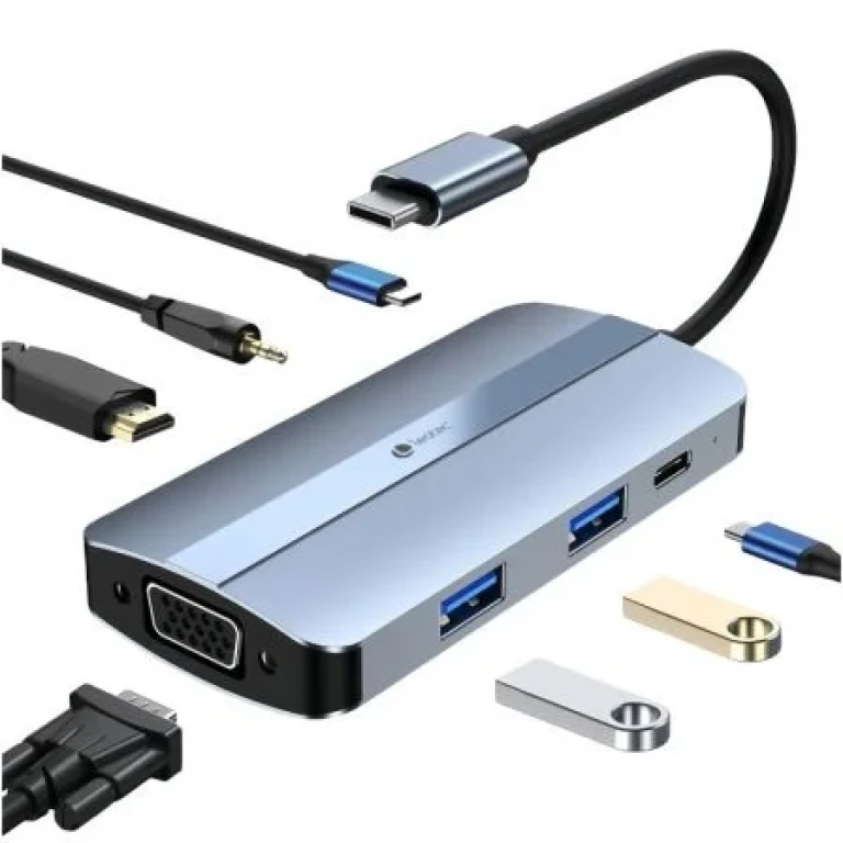 Thumbnail-Adaptador Leotec 7 em 1 USB-C para 1xHDMI, 1xVGA, 1xUSB-A 3.0, 1xUSB-A 2.0, 1xUSB-C, 1x USB-C PD, 1xAudio – Cor Cinza