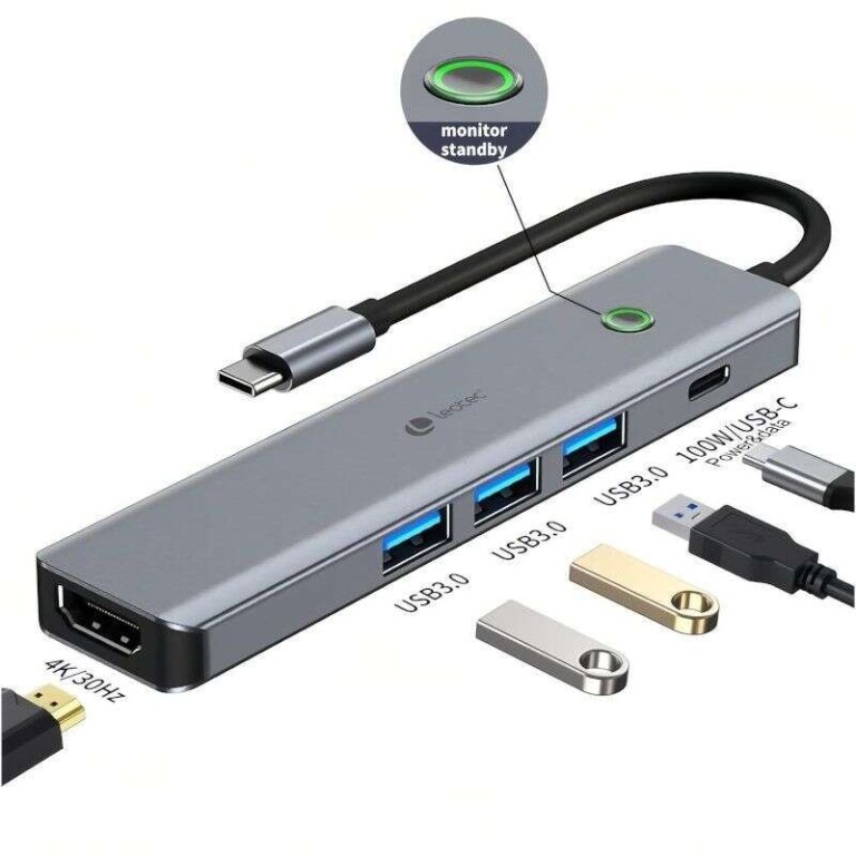 Thumbnail-Adaptador Leotec 5 em 1 USB-C para 1xHDMI, 3xUSB-A 3.0, 1xPD 100W+USB-C – Cor Cinza