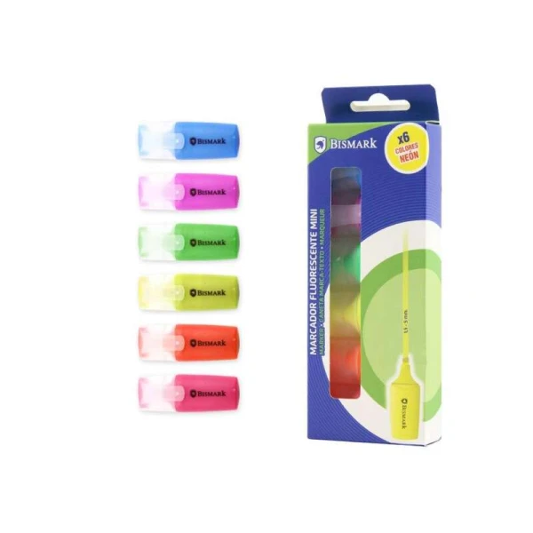 Thumbnail-Pacote Bismark de 6 Mini Marcadores Neon Fluorescentes – Alta Visibilidade – Tinta de Secagem Rápida – Ponta Resistente – Ideal para Sublinhar e Destacar – Cores Sortidas