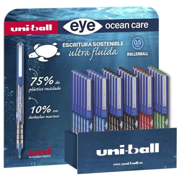 Thumbnail-Uni-ball Eye Ocean Care UB-150ROP Visor de 36 canetas de tinta líquida – Esferográfica 0,5 mm – Tinta pigmentada resistente à água e à luz – Sistema de controle de tinta – Cores sortidas