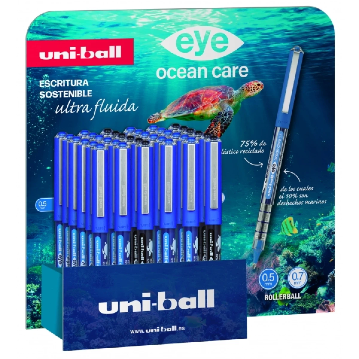 Thumbnail-Uni-ball Eye Ocean Care UB150/157 Expositor de 36 Canetas – Esferográfica 0,5mm – Tinta Pigmentada Resistente à Água e Luz – Sistema de Controle de Tinta – Cores Sortidas