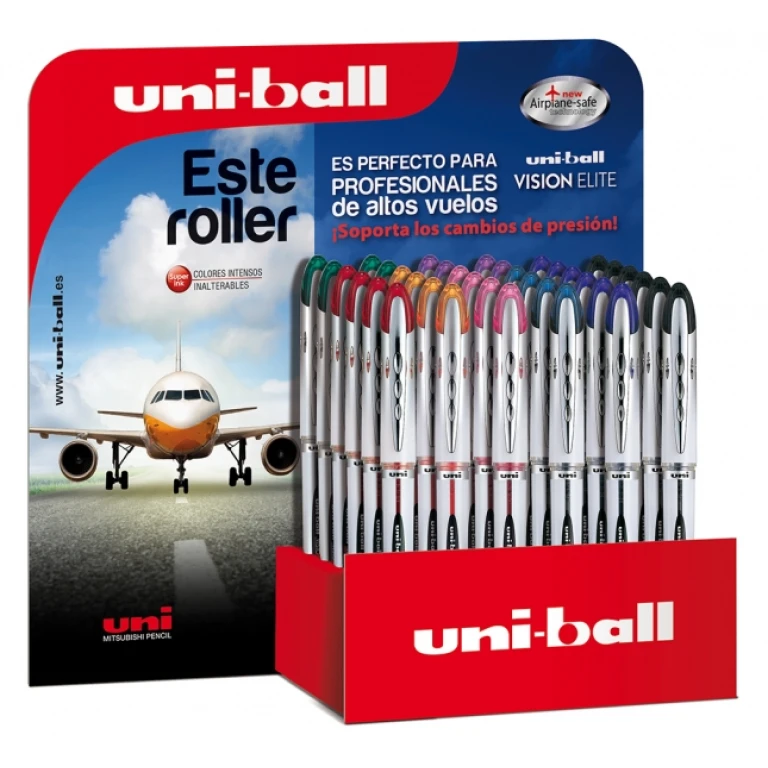 Thumbnail-Uni-ball Vision Elite UB-200 Expositor de 36 Rollerballs de tinta líquida – Ponta esférica de 0,8 mm – Sistema anti-vazamento para viagens – Cartucho substituível – Cores sortidas