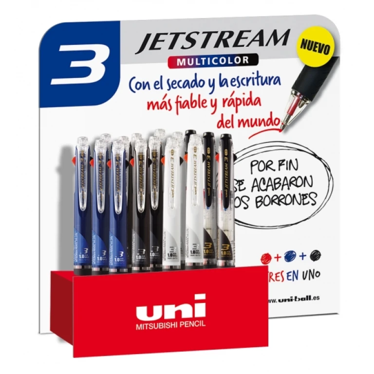 Thumbnail-Uni-ball SXE3-400-10 Expositor JetStream de 15 Canetas Tricolores – Ponta Esferográfica de 1mm – Caneta com 3 Cores de Tinta, Preta, Azul e Vermelha – Secagem Instantânea – Cores Sortidas