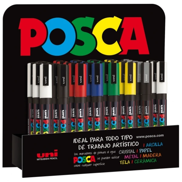 Thumbnail-Posca PC3M Expositor de 36 Marcadores de Tinta – Ponta Cônica de Poliéster 0,9-1,3mm – Tinta à Base de Água – Resistente à Luz – Não Permanente – Cores Sortidas