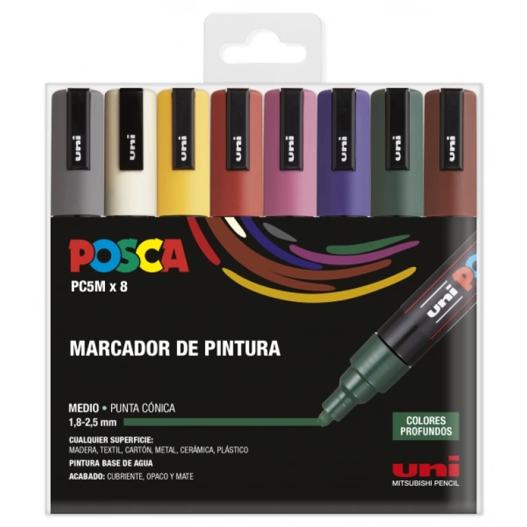 Thumbnail-Posca PC-5M Estojo com 8 marcadores de tinta – Ponta de bala 1,8-2,5 mm – Tinta à base de água – Resistente à luz – Não permanente – Cores sortidas