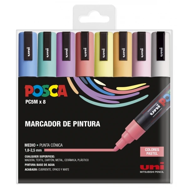 Thumbnail-Posca PC-5M/8C Estojo com 8 marcadores de tinta – Ponta de poliéster 1,8-2,5 mm – Tinta à base de água – Resistente à luz – Não permanente – Cores sortidas