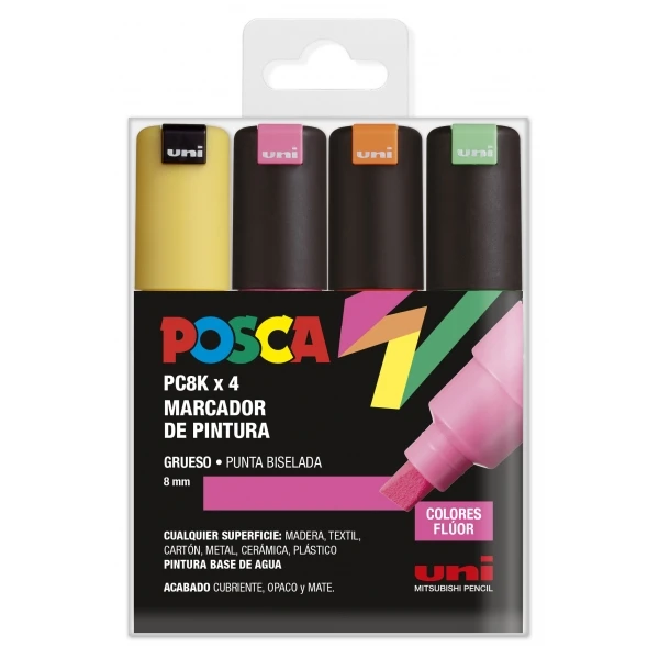 Thumbnail-Posca PC-8K Estojo com 4 marcadores de tinta – Ponta chanfrada acrílica de 8 mm – Tinta à base de água – Resistente à luz – Cores sortidas