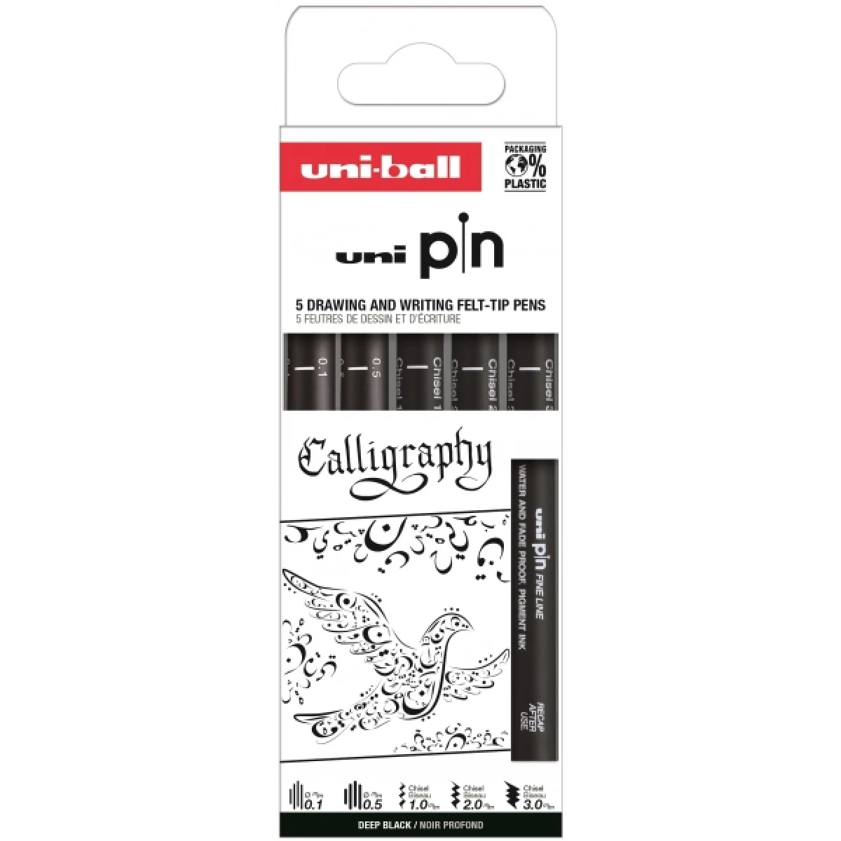 Thumbnail-Pacote de caligrafia Uni-ball Uni Pin com 5 marcadores calibrados 0,1, 0,5, cinzel 1.0, cinzel 2.0 e cinzel 3.0 – tinta pigmentada resistente à água e à luz – ideal para desenho e escrita profissional – cor preta