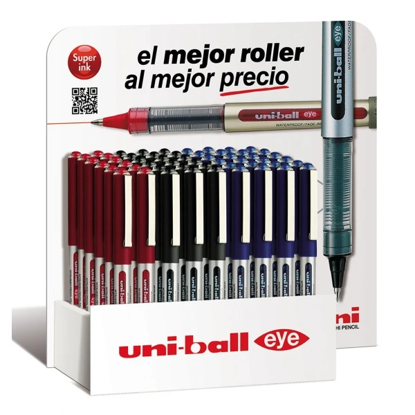 Thumbnail-Uni-ball Eye Micro UB-150 Display de 54 canetas de tinta líquida – Ponta esferográfica de 0,5 mm – Tinta resistente à água e à luz – Sistema de controle de tinta – Janela de nível de tinta – Cores sortidas