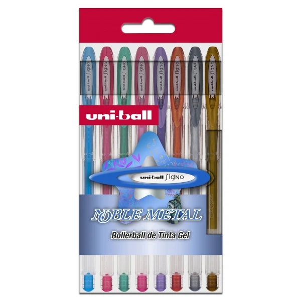 Thumbnail-Uni-ball UM-120 NM Signo Caixa de metal nobre com 8 rolos de tinta gel – Ponta esferográfica 0,8 mm – Tinta resistente à água e à luz – Escreva em papel preto e branco – Cores sortidas