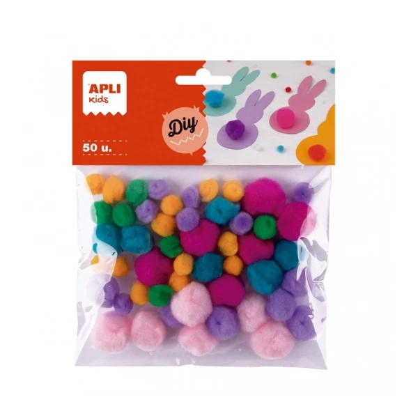 Thumbnail-Apli Pacote de 50 Pompons Soft Touch – Ideal para Artesanato Infantil – Estimula a Criatividade – Cores Sortidas