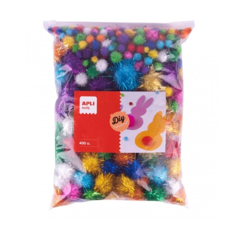 Thumbnail-Pacote Appli de 400 Pom Poms Brilhantes – Formato Escolar – Fecho de Zíper Melhorado – Ideal para Artesanato e Decorações – Estimula a Criatividade Infantil – Cores Sortidas