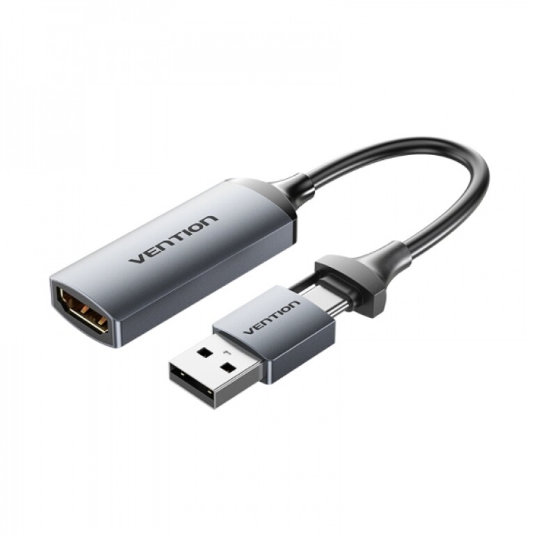 Thumbnail-Vention Conversor HDMI Fêmea para USB Macho e USB Tipo-C Macho 4K 60Hz – 10cm – Cor Preto