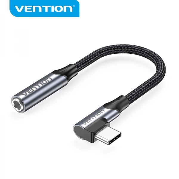 Thumbnail-Vention Adaptador USB-C Macho para Jack 3,5mm Fêmea em Ângulo Reto – 0,1m – Cinza Alumínio