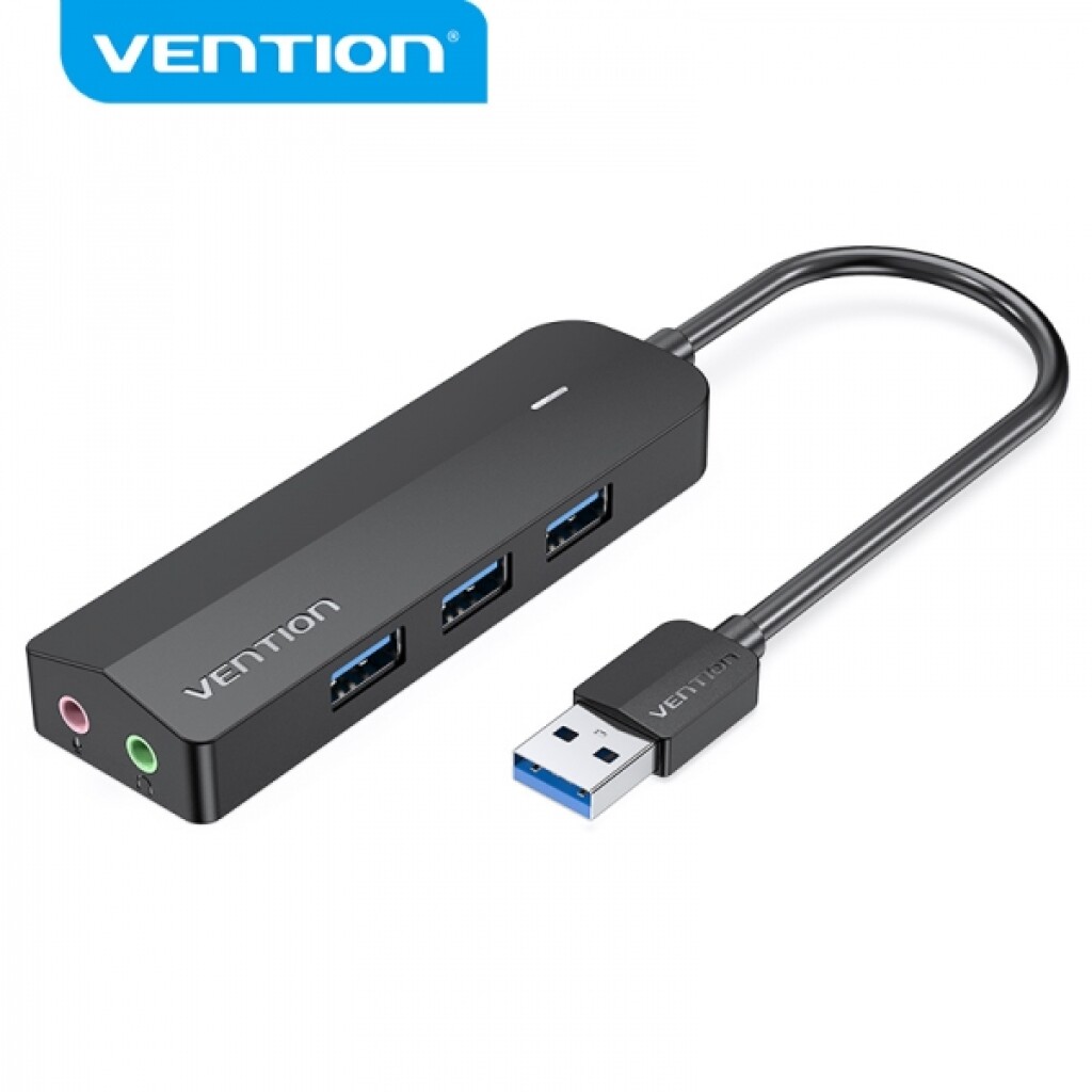 Thumbnail-Vention HUB 6 em 1 USB3.0 a 3xUSB3.0/Placa de Som/MicroUSB Alimentado – 0,15m – Cor Preto